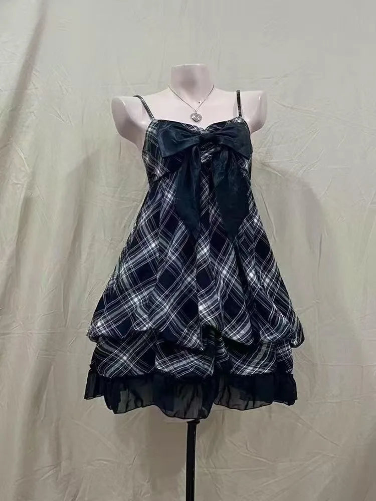 2025 Japanese Vintage Style Strap Dress Women Korean Fashion Black Lace Cami Dresses  Summer Sweet Patchwork New One Piece Dress