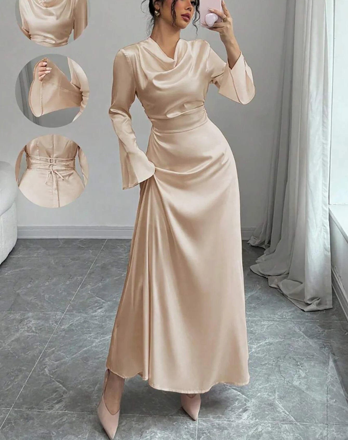 Champagne Satin Maxi Dress